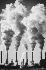 High-Quality Industrial Emissions and Air Pollution from Chimneys Representing Corporate Environmental Responsibility for Modern Marketing Campaigns