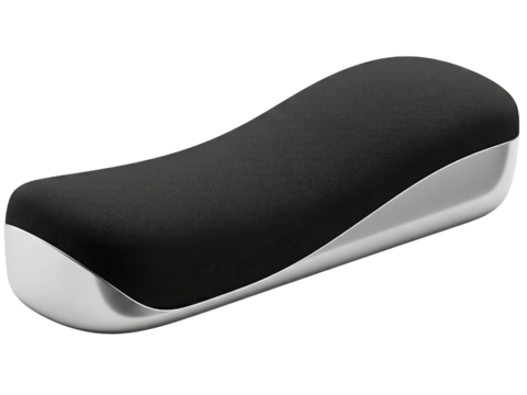 Ergonomic bicycle saddle with black cover and silver base design on a transparent background