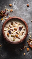 Fototapeta premium Authentic Traditional Onam Kheer with Nuts and Dried Fruit Premium Heritage Festival Dish for Joyful Family Celebrations and Food Marketing Content