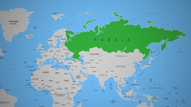 Russia political map zoom highlighted country borders Eurasia geography
