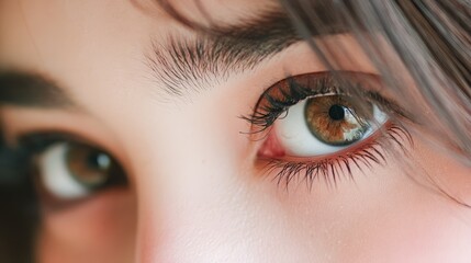 Obraz premium Mesmerizing gaze, a captivating closeup of woman's expressive eye, revealing intricate detail and beauty.