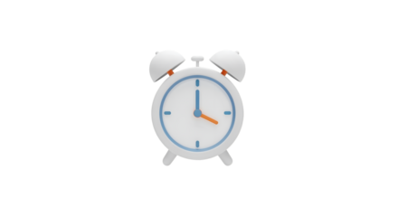 White Alarm Clock with Blue and Orange Hands on Transparent Background