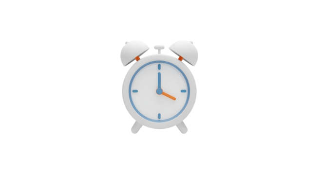 White Alarm Clock with Blue and Orange Hands on Transparent Background