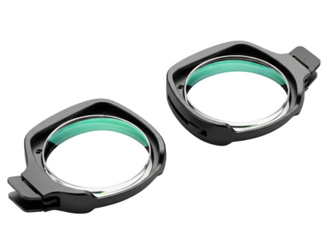 Pair of prescription lens inserts for a virtual reality headset on a transparent background
