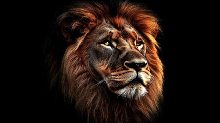 Fototapeta premium Close-up portrait lion face facing towards right