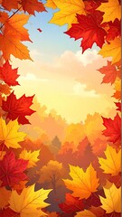 Obraz premium Autumnal foliage frame, vibrant colors, sunrise, forest