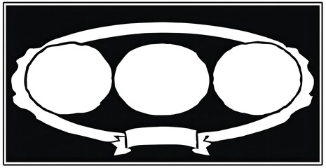 Black and white oval frame with three blank circles and a banner