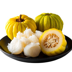 Yellow buddha s hand citron fruit slices isolated on transparent background