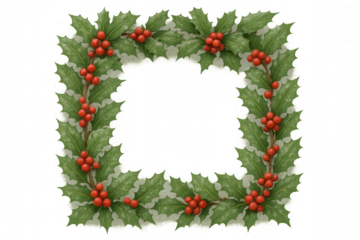 Holly berry christmas frame with green leaves and red berries for festive winter holiday border