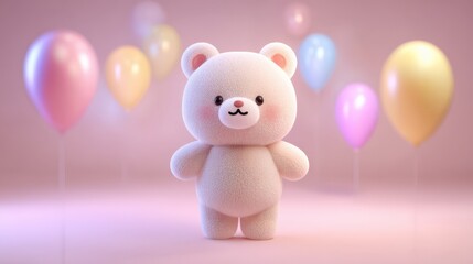 Colorful balloon bear sculpture in pastel pink minimal space