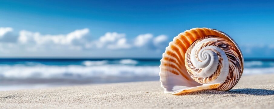 Photograph seashell sandy beach center image its shell Sea on tropical