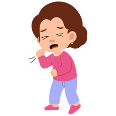 Cartoon Woman Coughing into Elbow