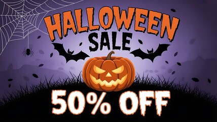 Happy halloween sale mobile banner template for online shop or social media ads. Big sale halloween holiday event. Flash sale on halloween. Halloween vector illustration created with generative ai
