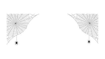 Spider and Web Duo: A captivating pair of meticulously crafted spider webs, each anchored within a corner and accompanied by a single spider. A symbol of the intricacies of nature. © Abu