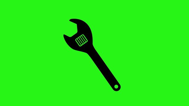 Animated adjustable spanner icon on 4K green screen background