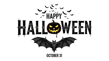 Spooky Halloween Greetings: Spooky and fun illustration of Happy Halloween message, featuring jack-o'-lantern and bat, perfectly captured the spirit of frightful festivities.