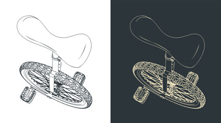 Unicycle stylized sketches © blacklight_trace