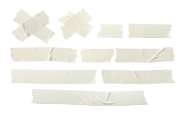 old masking crepe paper tape materials set used in form of X wrong cross and overlapping for graphic design banner retro vintage style isolated on transparent background or png file.