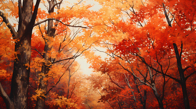 Autumn Forest Canopy with Rich Red and Gold Leaves