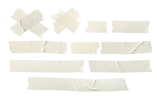 old masking crepe paper tape materials set used in form of X wrong cross and overlapping for graphic design banner retro vintage style isolated on transparent background or png file.