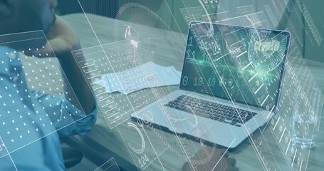 Data analyst swiping trackpad and unveiling interactive finance charts converging into dollar icon - Powered by Adobe