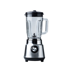 Glass blender with silver base isolated on transparent background
