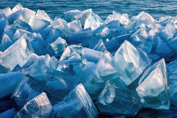Frozen shards of ice on water