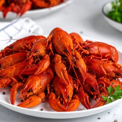 A plate piled high with cooked crayfish