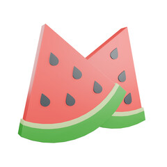 two sliced watermelon slices 3d cartoon