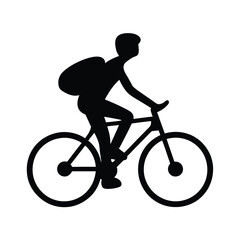 Obraz premium Silhouette of a person riding a bicycle with a backpack on their back