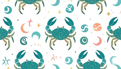 Celestial crab pattern with zodiac symbols