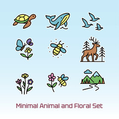 Minimal Animal and Floral Set 