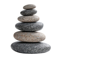 balanced gray stones stacked delicately on white background