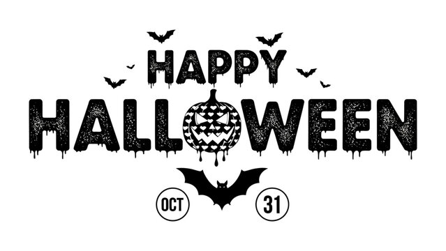 Happy Halloween: Festive and spooky Halloween-themed graphic, featuring classic motifs like jack-o'-lanterns, bats, and the traditional October 31st date, perfect for seasonal celebrations.