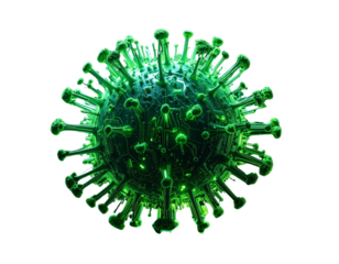 Green Virus Cell with Digital Particle Glow