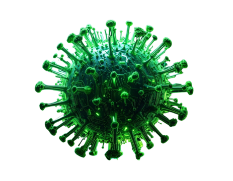 Green Virus Cell with Digital Particle Glow 