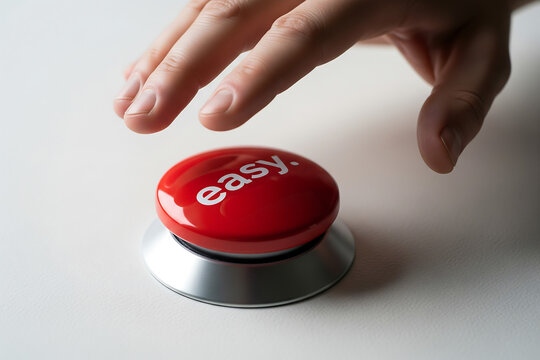 Hand presses a red button labeled easy