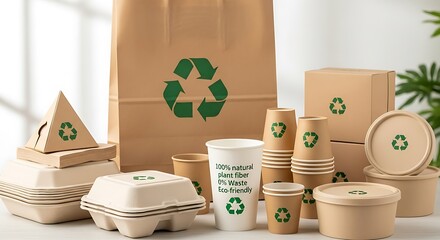 Eco-friendly packaging solutions for sustainable business practices with compostable food containers and recycled paper bags for restaurants and cafes