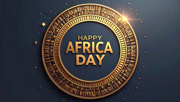 Gold ornate circle, dark background, Happy Africa Day message