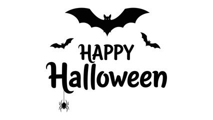 Happy Halloween Greeting: A whimsical, spooky graphic features a stylized Halloween message, with a trio of bats soaring overhead and a spider dangling below.