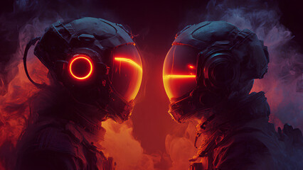 Futuristic Neon Helmet Duo