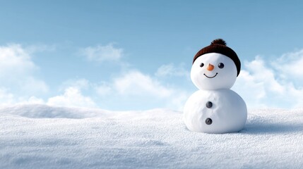 Obraz premium Snowman on Winter Landscape with Clear Blue Sky and Soft Clouds