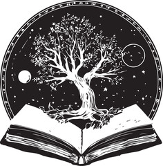 Symbolic Open Book with Tree of Life: A captivating illustration depicting an open book with a stylized Tree of Life growing from its pages.
