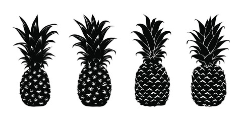 pineapple realistic set collection pack bundle black shape icon silhouette vector flat illustration design on white background