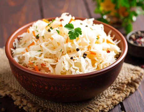 Savory fermented cabbage and carrot dish in a bowl