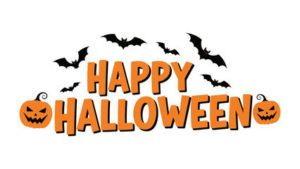 Happy Halloween: A festive Halloween design features orange pumpkins, bats and the phrase Happy Halloween in an artistic font. This spooky illustration embodies the spirit of the holiday.