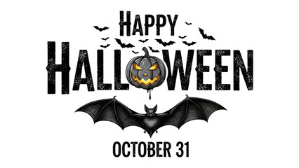Spooky Halloween Celebration: An eerie Halloween greeting featuring an animated pumpkin and ominous bat, accompanied by an evocative inscription, perfect for setting a chilling tone.
