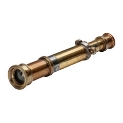 Antique brass telescope, slightly angled, showing intricate tube construction, brass and copper components, with a lens at each end