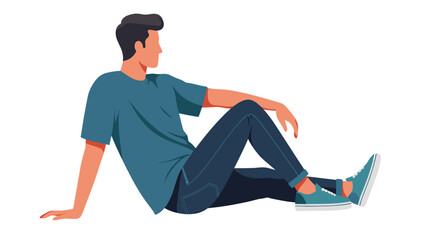 Obraz premium Young man sitting casually on the floor in a relaxed pose 