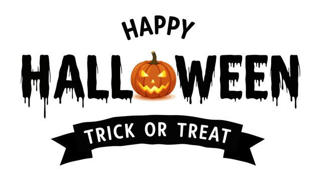 Spooky Season: A festive Happy Halloween message featuring a grinning jack-o'-lantern, with 'Trick or Treat' banner beneath, perfect for seasonal greetings and design.